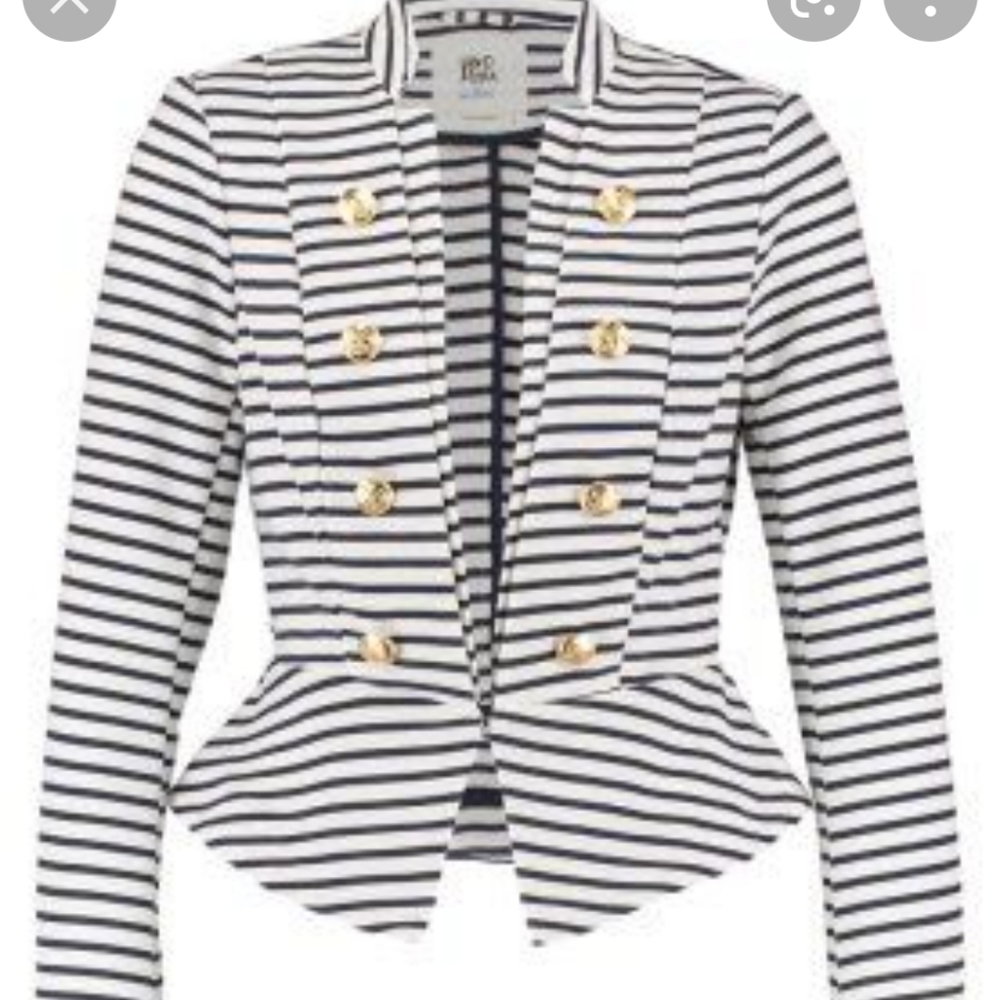 Vero Moda White and Black Striped Peplum Blazer with Gold Buttons